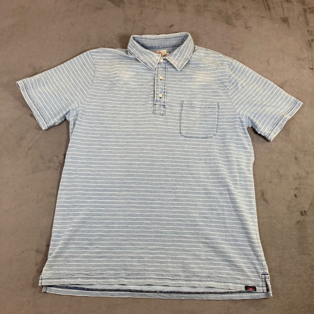 Faherty Brand Mens Indigo Dyed Striped Polo Shirt Light Blue Large Short Sleeve